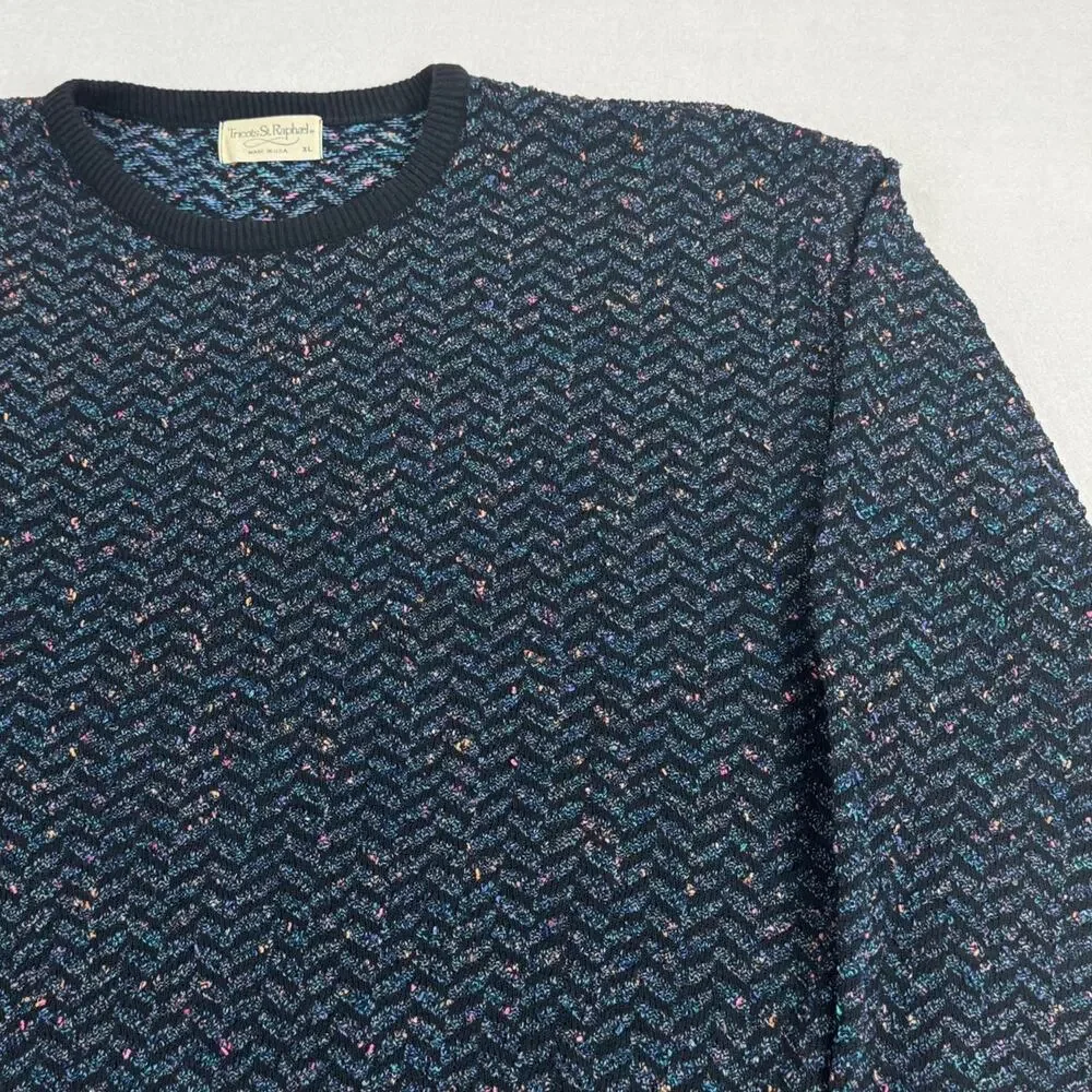 Vintage Tricots St Raphael Sweater Mens XL Geometric 90's Chevron Knit USA
